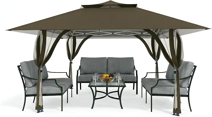 Pop Up Canopy Tent 13x13 FT with 4 Sidewall, Outdoor Easy Setup Gazebo with Wheeled Carry Bag, Heavy Duty Shelter with UV-Resistant Top, Portable Instant Shade for Garden Camping, Brown