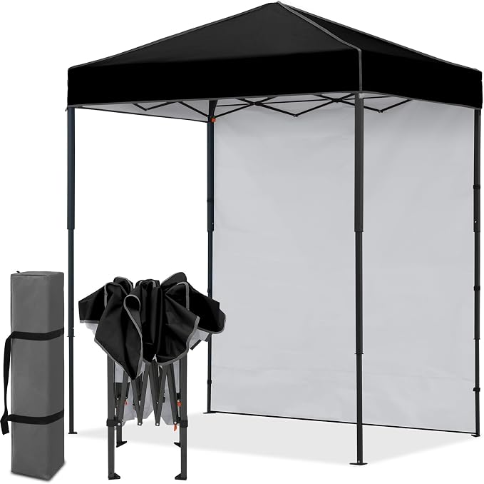 EAGLE PEAK 6x4 Instant Pop Up Canopy Tent with 1 Side Wall Panel, Straight Leg Sun Shelter, Portable Canopy with Carry Bag for Camping, Beach & Sports, Black