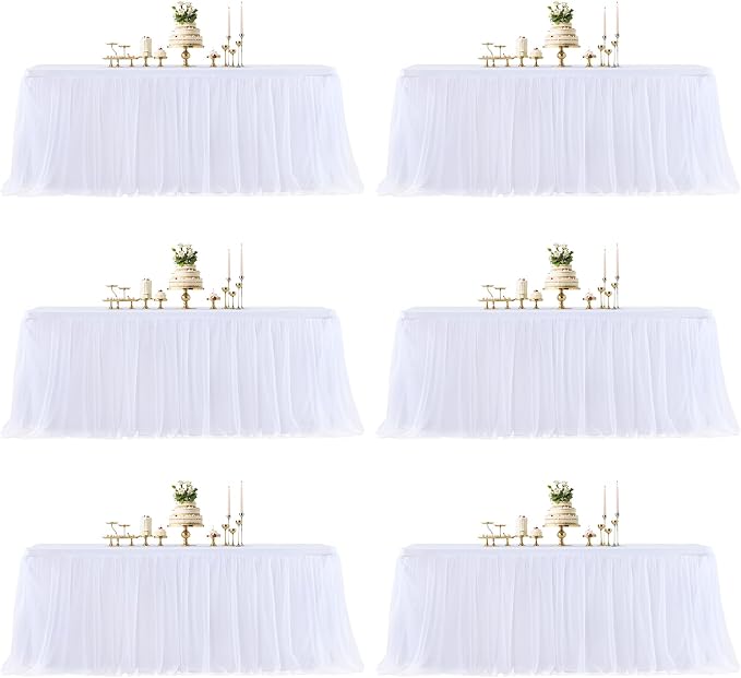 White Table Cloth Rectangle Table Covers for 6 Foot Tables, White Tulle Table Skirt Rectangle Table 6ft Stretch Tulle Tablecloth Skirt Fitted Elastic Banquet Party Wedding Table Cloth for 6 Foot Table