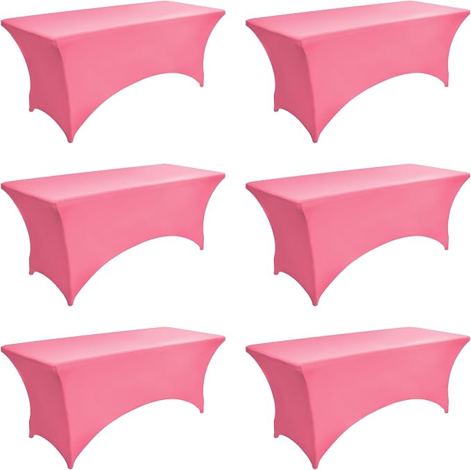 6-Pack 6ft Spandex Table Covers for Rectangle Standard Folding Tables - Wrinkle Resistant Stretch Tablecloths - Ultimate Fitted Table Protector for Parties, Trade Shows, Wedding