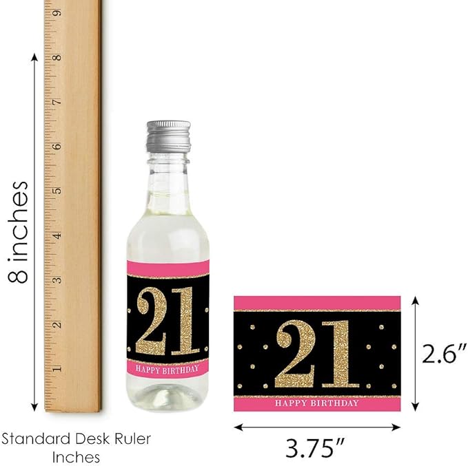 Big Dot of Happiness Finally 21 Girl - 21st Birthday - Mini Wine and Champagne Bottle Label Stickers - Birthday Party Favor Gift for Women and Men - Set of 16
