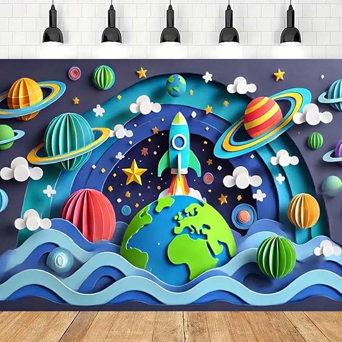 Galaxy Planet Party Photo Backdrop Space Happy Birthday Photography Background for Kids Boys Birthday Celebrations Party Decorations Solar System Planets Galaxy Banner(C, 7x5feet)