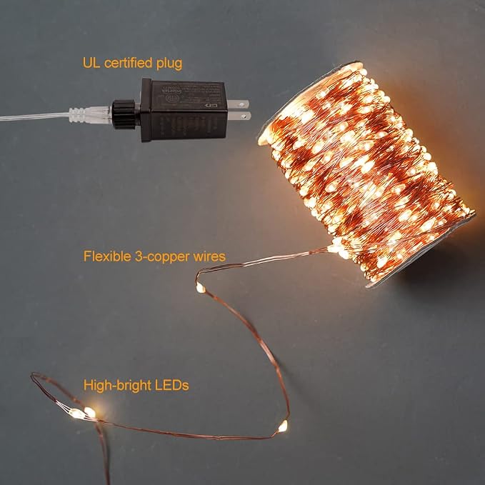 Plug in Extra Long Fairy Lights with Remote 400FT 1200 LED Waterproof Warm White Copper Wire Twinkle String Lights for Indoor Outdoor Christmas Tree Bedroom Wedding Birthday Party Girl's Room