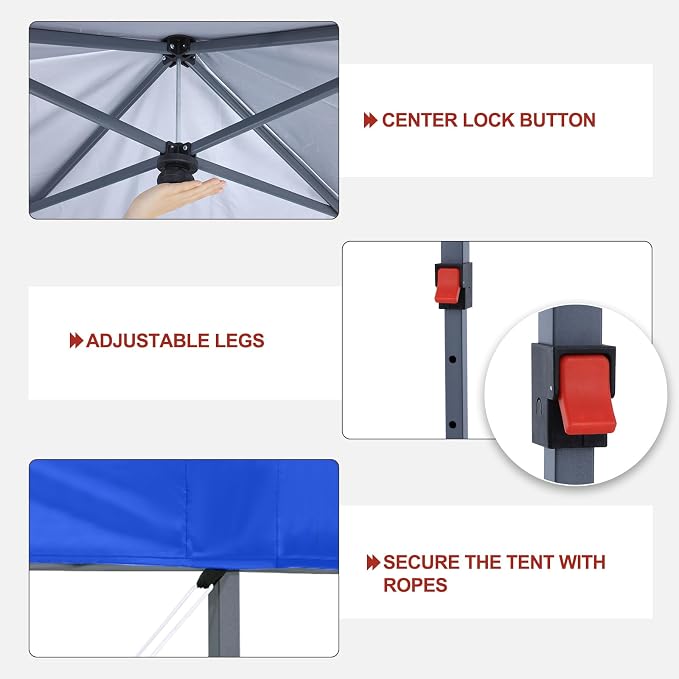 ABCCANOPY 10x10 Pop Up Canopy - Outdoor Patio Portable Canopy Tent Gazebo Heavy Duty for Backyard and Deck with 4 Sandbags and 8 Stakes (Royal Blue)