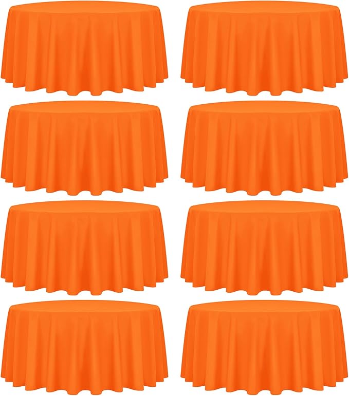 8 Packs Orange Round Tablecloth - 90 Inch, Premium Polyester Table Cloth for Round Tables, Washable Fabric Table Covers for Wedding, Party, Banquet, Dining Tables and Camping