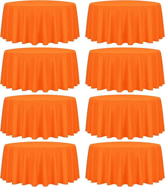 8 Packs Orange Round Tablecloth - 90 Inch, Premium Polyester Table Cloth for Round Tables, Washable Fabric Table Covers for Wedding, Party, Banquet, Dining Tables and Camping