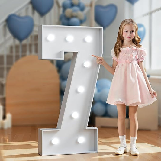 Marquee Numbers 3 Feet Tall Big Light Up Numbers 7th 17th 70th Happy Birthday Decorations White Anniversary Party Decor Large Cardboard Prop Backdrop Sign 7