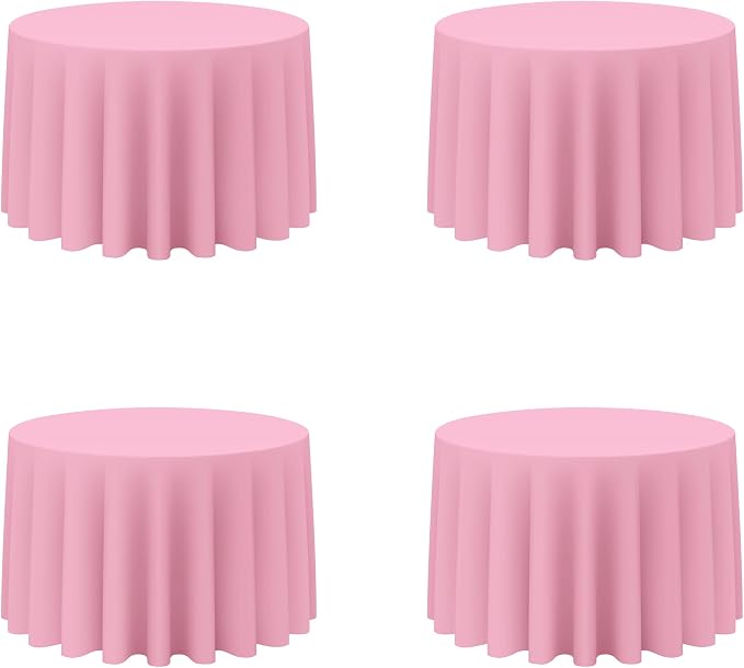 BRILLMAX 4 Pack Pink Round Tablecloths 108 Inch for 48” Tables - 150 GSM Polyester Fabric, Floor Length Drop, Water, Stain & Wrinkle Resistant Cloth Cover for Wedding Reception Banquet Dining