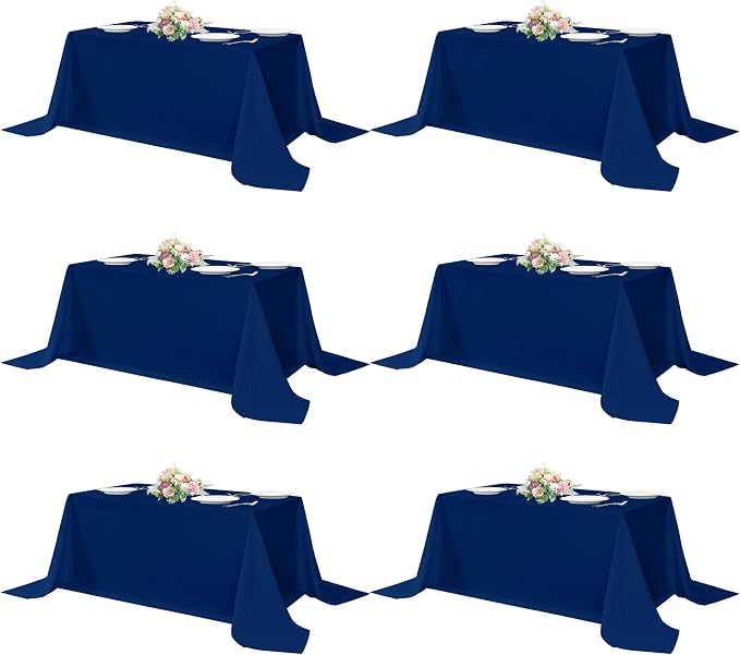 sancua Rectangle Tablecloths 6 Pack - 90x132 Inch - Navy Blue Washable Fabric Cloth Table Cloth, Large Reusable Polyester Table Covers for Wedding, Party, Birthday, Banquet