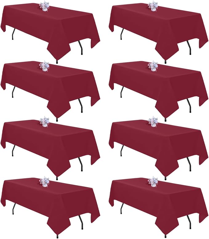 8 Pack Burgundy Tablecloth 60x102 Inch Rectangle Table Cloth for 6 Foot Rectangle Tables, Wrinkle Resistant Washable Polyester Fabric Rectangular Table Cover for Dining Banquet Wedding Party