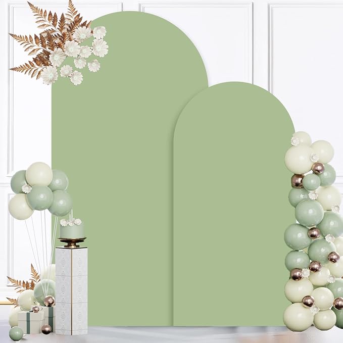 MODFUNS Sage Green Arch Cover 6&7.2ft Spandex Arch Backdrop Cover Set of 2 Fitted Arch Stand Covers Vintage Arch Covers Stretchy Backdrop for Wedding Birthday Banquet Reception