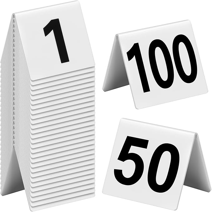 Tuanse 100 Pcs Acrylic Table Numbers 1-100 Double Sided Minimalist Restaurant Wedding Table Tent Cards for Party Event Banquets Wedding Reception, 2.5 x 2 x 1.6 Inch(Black Number)