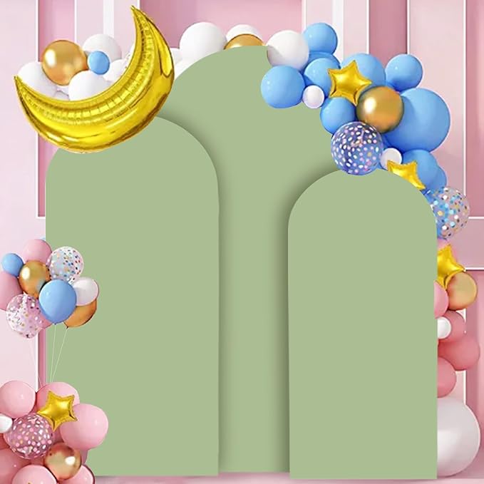 FANPROMS Arch Cover Set of 3 Sage Green Arch Cover Spandex Arch Backdrop Cover Chiara Round Top Arched Covers Backdrop Fabric for Wedding 5FT 6FT 7FT Party Arches Covers for Birthday Baby Shower