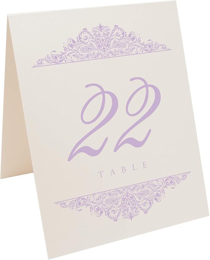 Paisley Wedding Table Numbers (Select Color/Quantity), Champagne, Lavender, 1-10, Double Sided, Tent or Use in a Stand, Great for Parties & Restaurants - Made in the USA