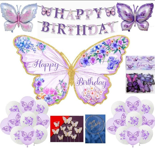 Blue Butterfly Birthday Decorations, 75Pcs Blue Party Decorations for Girls Home, Birthday , Butterfly Theme Party Decoration (purple Butterfly set)