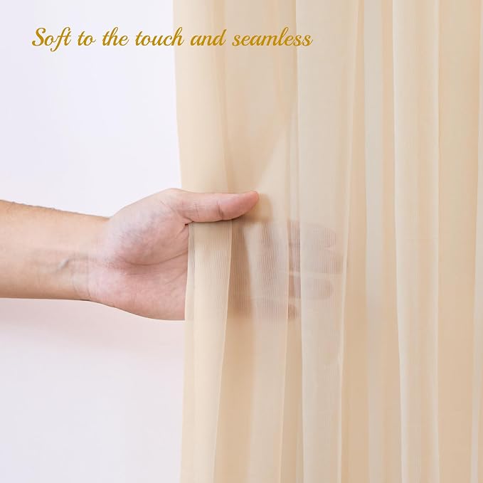 30x8ft Champagne Tulle Backdrop Curtain with Lights String for Parites, Sheer Backdrop Curtains for Wedding Baby Shower Birthday Party Photo Shoot Decorations