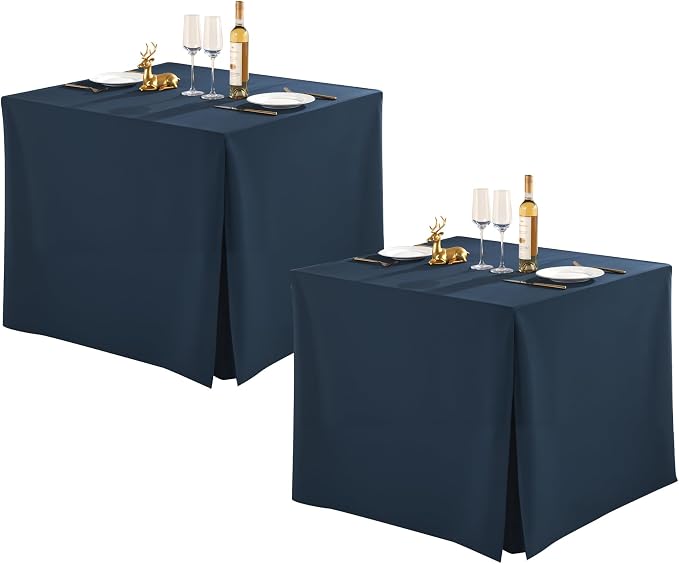 Shillance 2 Pack Navy Blue Square Tablecloth for 34x34 Inch Card Table Cover Waterproof Oil-Proof Spill-Proof Polyester Square Fitted Tablecloth for Wedding Parties Display Trade Show