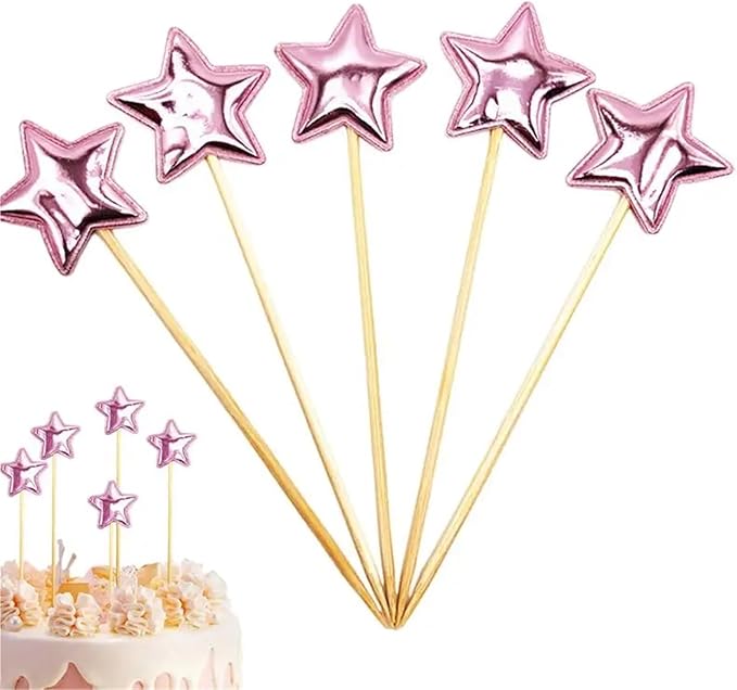 Durable 200pcs Solid Star Birthday Cake Topper Birthday Cake Toppers For Boys Food-grade Food Cake Decor Stake Safe Glitter Cake Decoration(Pink)