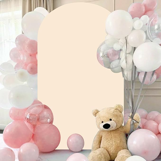 FANPROMS Beige Arch Cover 3.3x6.6FT Wedding Arch Covers Stretchy Backdrop Spandex Fitted Arched Fabric Cover Metal Arches Backdrop Frame Covering Chiara Arched Covers for Baby Shower Party Decor