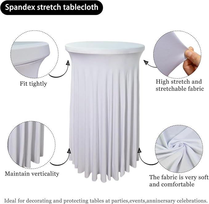 1 Pack 32"x43" White Round Cocktail Table Skirt | Spandex Fitted High Top Table With Skirt | Stain, Wrinkle Resistant, Washable for Bar Wedding Party Banquet