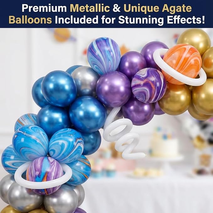 PTORZINY Outer Space Party Decorations, Astronaut Birthday Decorations, Space Decoration, Birthday Party Supplies Includes Space Balloons, Backdrop, Banner, Tablecloth, Cupcake Toppers