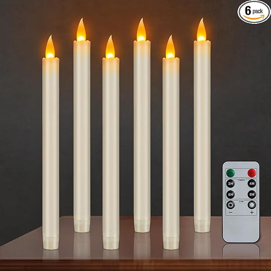 wemarry Flameless Taper Candles 10" Dripless Battery Operated Candle with Remote Timer, 6 Pack Christmas Window Candles, 400+ Hours by 2 AA Batteries for Home Decor, Candlelight Dinner, Weddings