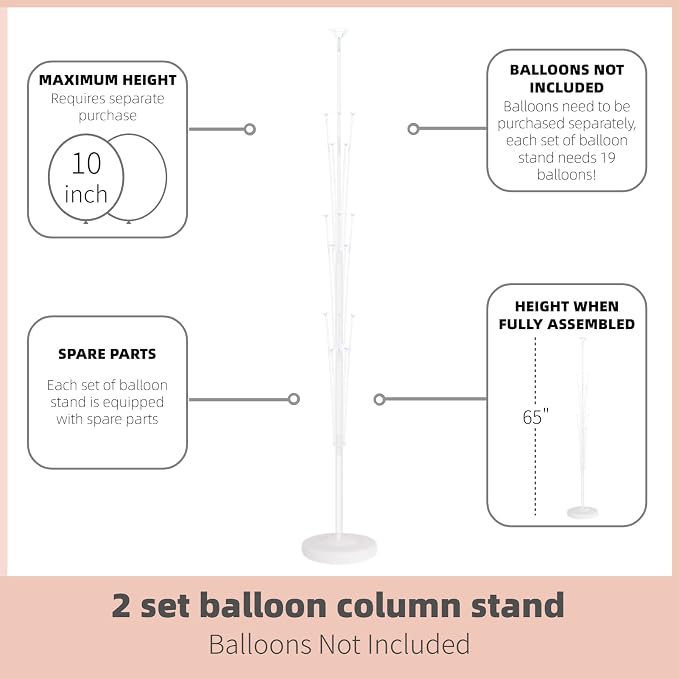 Balloon Column Stand Kit Set of 2 - Balloon Stand with Base, and Pole,Balloon Tower Backdrop Decoration for Wedding, Baby Shower, Birthday Party, or Bachelorette Parties