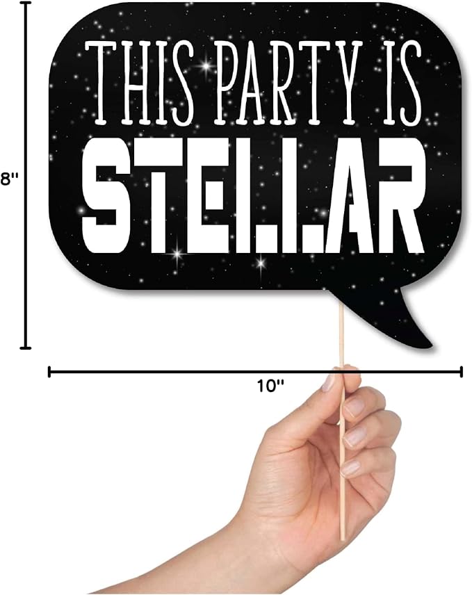 Space Photo Booth Props - 41-pc Photobooth Kit with 8 x 10-Inch Sign, 60 Adhesive Pads, 45 Sticks - Space Party Decor - Space Props - Out of This World Party Decorations
