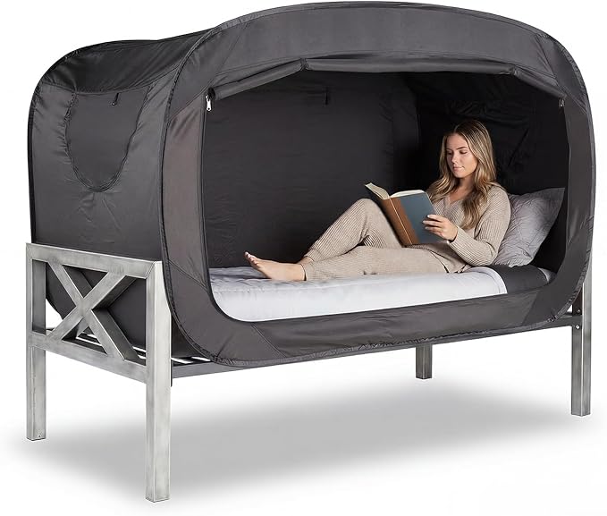 ANC POP Bed Tent Twin Bed Canopy Portable Dream Tent for Adult Indoor Sleeping Tents with 2 Doors Breathable Private Space Tents, Black