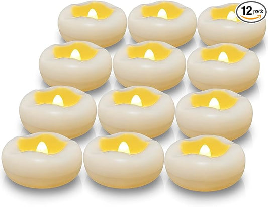 Floating Candles, Water-Activated 2.3" Flameless LED Candle 150+ Hours Waterproof Plastic White Battery Operated Candle for Centerpieces, Cylinder Vases Table Decorations Wedding Pool Party 12 Packs
