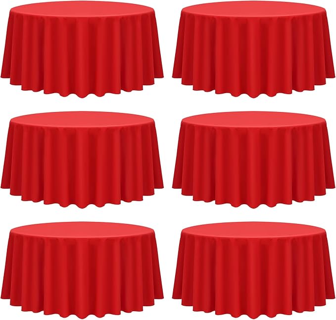 fani 6 Pack 90 Inch Round Tablecloth, Red Polyester Fabric Table Cloth for Round Table, Stain and Wrinkle Resistant Washable Table Cover for Wedding Party Dining Table Buffet and Camping