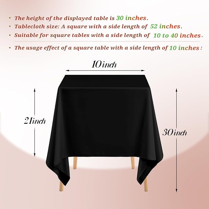 Teruntrue 12 Packs Square Tablecloth 52 x 52 Inch Black Square Table Cloth, Washable Polyester Fabric for Wedding Parties Banquet Holiday Dinner Table Decorative, Black
