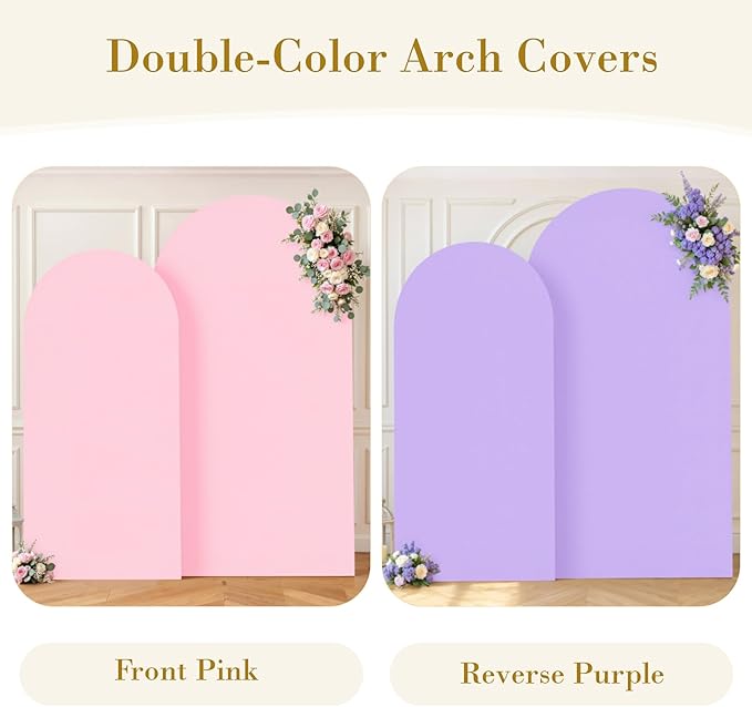 Pink Purple Arch Cover 2 Set-7.2 and 6ft Arch Backdrop Cover Spandex Fitted Baby Shower Arch Stand Covers for Girls Birthday Party Wedding Bridal Shower Banquet Photo Arch Covers Stretchy Backdrop