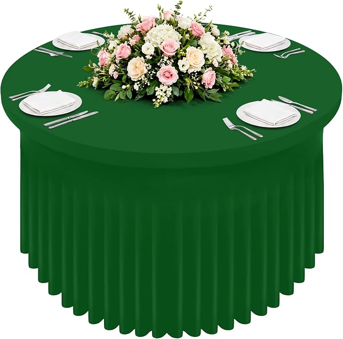 Smiry Round Spandex Tablecloth, Elastic Fitted Washable Tablecloths for 48 Round Tables, Waterpoof Stretch Table Cover Skirt for Outdoor, Wedding, Banquet & Parties, Emerald Green