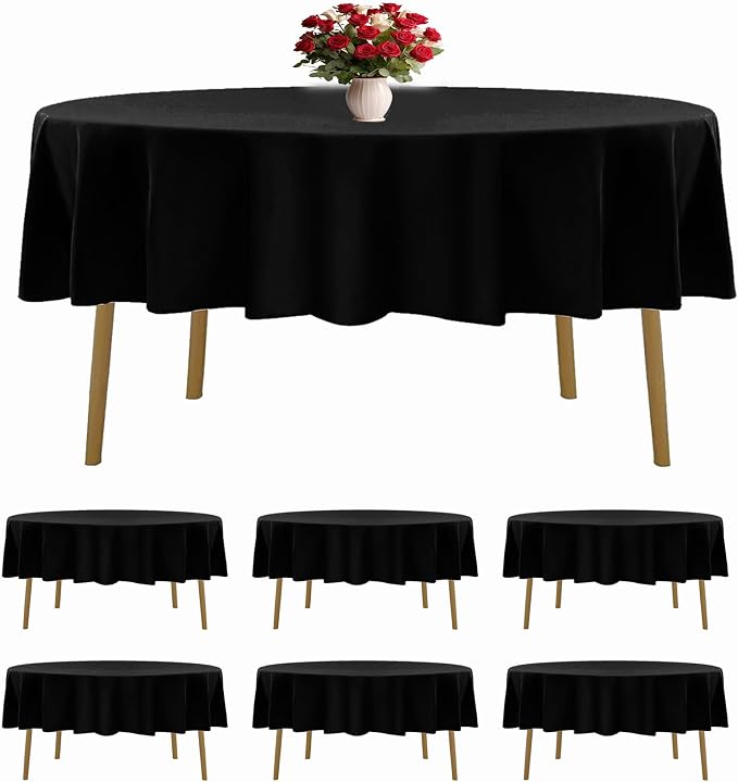 6 Pack Black Round Tablecloths 90 Inches Table Cloth Stain and Wrinkle Resistant Washable Polyester Table Cover Fabric for Party, Wedding,Dining,and Banquet Decoration