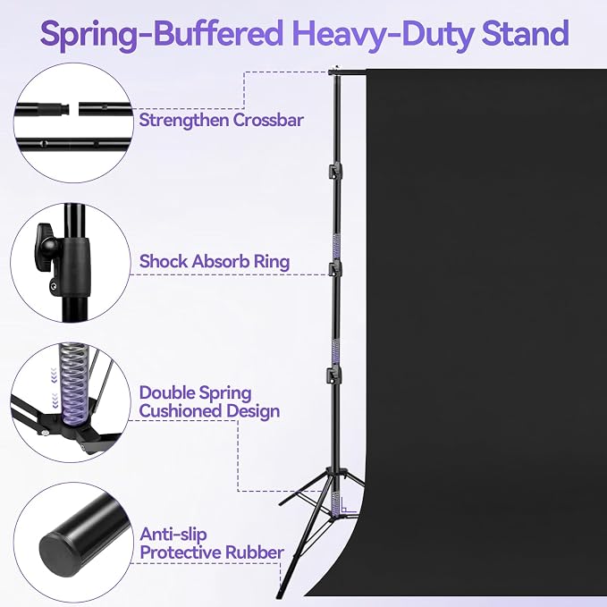EMART 10 x 10 ft Adjustable Photo Backdrop Stand Kit with 15 x 10 ft Portable Black Backdrop, Background Holder Support System Kit for Photography, Party, Live Game, Interviews, YouTube, TIK Tok