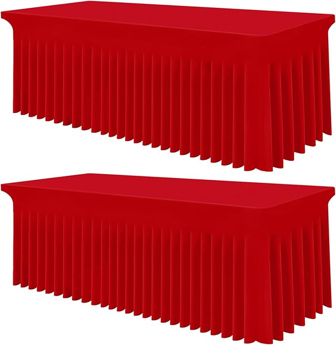 Smiry Spandex Tablecloth 2 Pack, Elastic Fitted Stretch Tablecloth for 6FT Rectangle Tables, Waterproof Washable Table Cover Skirt for Outdoor, Wedding, Banquet & Parties (Red, 72Lx30Wx30H Inch)