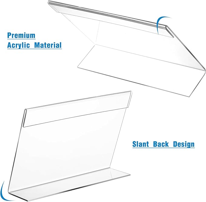 Vicenpal 60 Pcs 7x5 Inch Clear Acrylic Sign Holder Plastic L-shape Vertical Menu Stand, Picture Photo Frames, Table Paper Holder, Flyer Sign Display Stand for Restaurants, Store, Office, Wedding