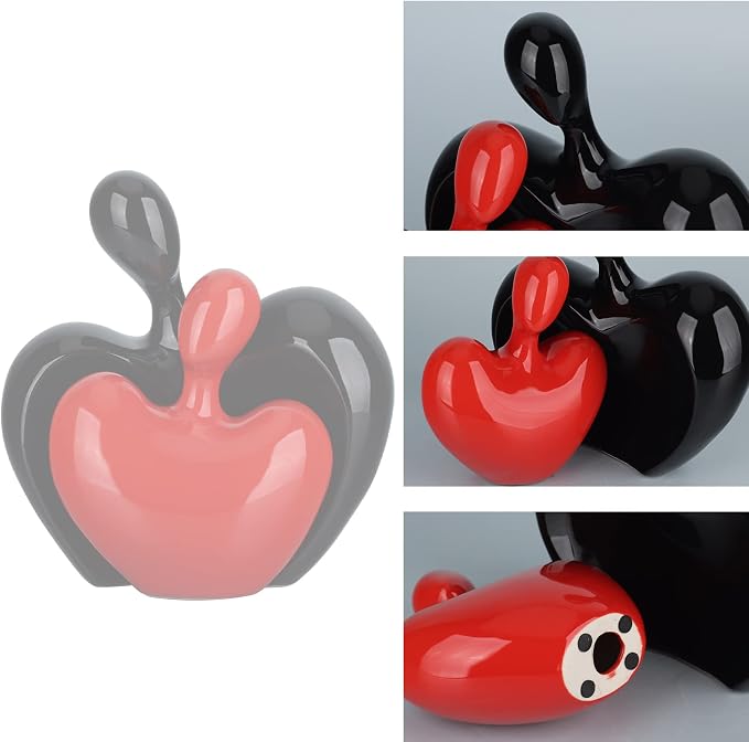 DOVDOV Ceramic Love Statue, Male and Female Couple embracing Sculpture, Black and red Home Decor, Wedding for Parents, Love Sign Figurines on The Shelf in The Living Room, 2-Piece Set