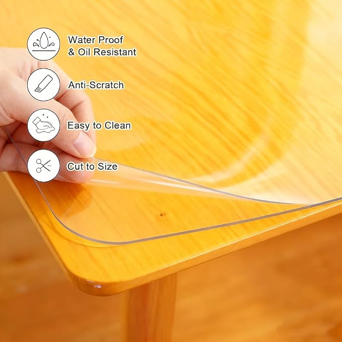 Clear Desk Mat 42 x 72 Inch, 1.5mm Thick Clear Table Protector, Protector for Dining Room Table, Waterproof Vinyl Tablecloth Pad Mat for Kitchen, Dresser, Writing Desk