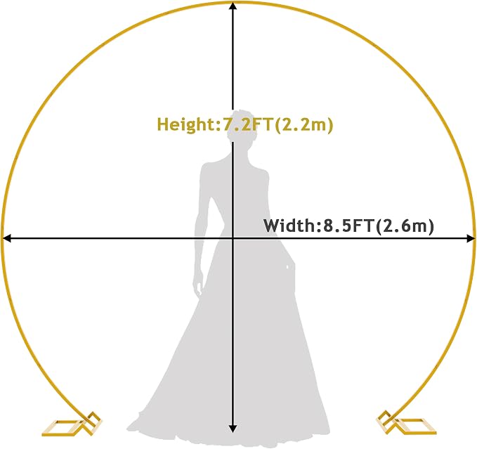 Asee'm 8.5FT Gold Wedding Arch Round Backdrop Stand Large Circle Metal Floral Balloon Frame for Party Anniversary Birthday Graduation Valentine Ceremony Decorations