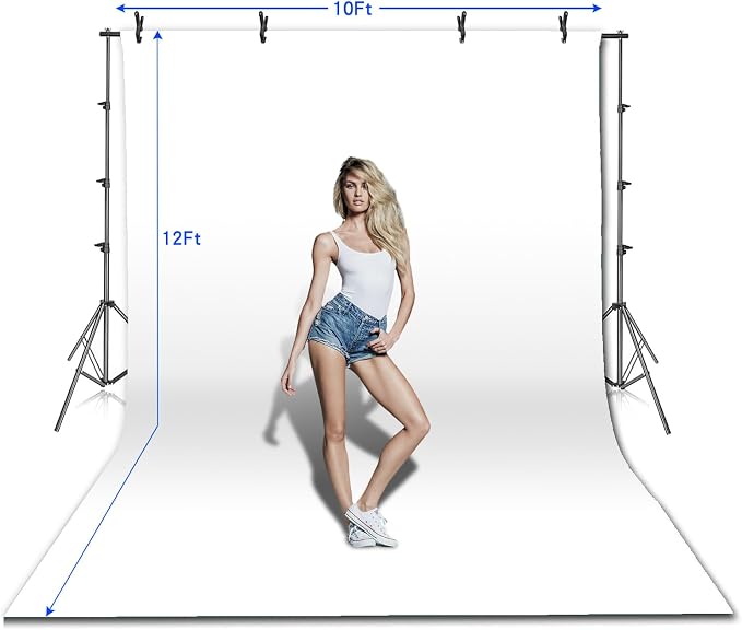 HYJ-INC Photo Video Studio 12 x10ft 100% Muslin White Backdrop with 10 x 8.5ft Stand Photography Background Support System Kit,Clamp, Carry Bag