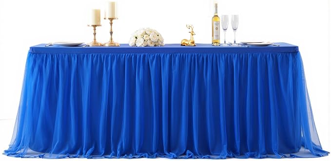 Royal Blue Tulle Tablecloth for 6 Foot Rectangular Tables 6ft Royal Blue Table Cloths Rectangle Wrinkle Free Table Cover with Skirt for Wedding Birthday Party Baby Shower Banquet Buffet Cake Cocktai