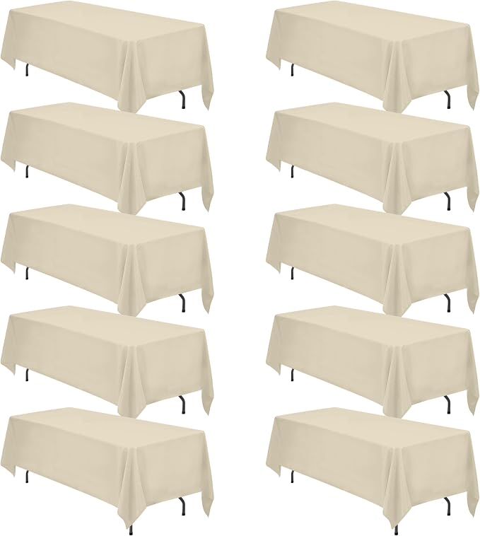 BRILLMAX 10 Pack Beige Tablecloths 70 x 120 Inch for 6ft & 8ft Rectangle Tables - 150 GSM Polyester Fabric, Universal Fit, Water, Stain & Wrinkle Resistant Cloth Cover for Wedding Reception Banquet