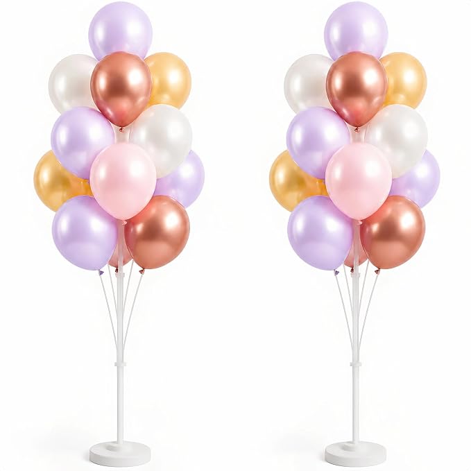 Balloon Column Kit Set of 2,Anti-Tip Sand-Fill Base Balloon Tower Stand with 10" 26pc pink purple Balloons,Height Adjustable for Easter Birthday Wedding Bridal Party Decorations Graduation