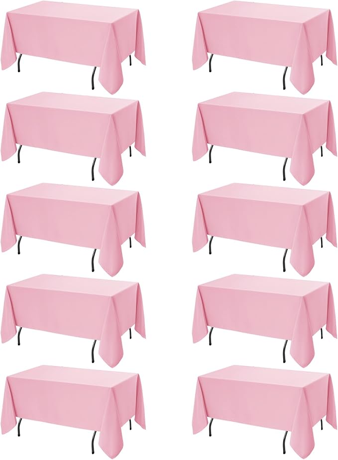 10-Pack Pink Tablecloths for Rectangle Tables, 70 x 120 Inches, Stain-Resistant Polyester Fabric for 6 Foot Tables - Washable Table Covers for Weddings, Banquets, Birthday Parties, Events