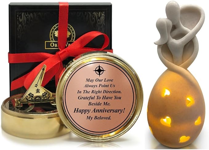 OakiWay Anniversary Sundial Compass & Infinity Love Candle Holder - Best Bundle for Husband or Wife