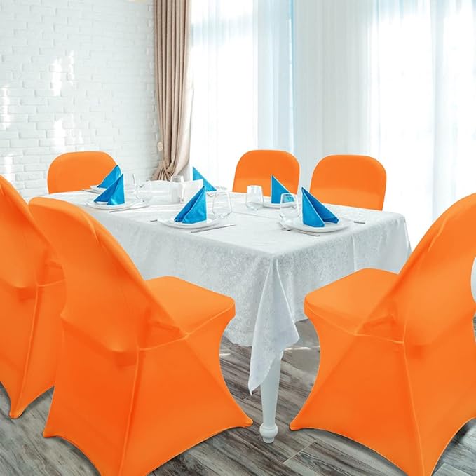 Babenest Spandex Folding Chair Covers Upgraded 10 PCS Universal Stretch Washable Fitted Chair Slipcovers Protector for Wedding, Holidays, Banquet, Party, Celebration (Orange)
