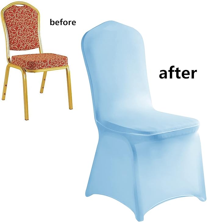 LZY 10pcs Spandex Chair Cover Stretch Slipcovers for Wedding Party, Dining Banquet Chair Decoration Covers (Blue Mist, 10)