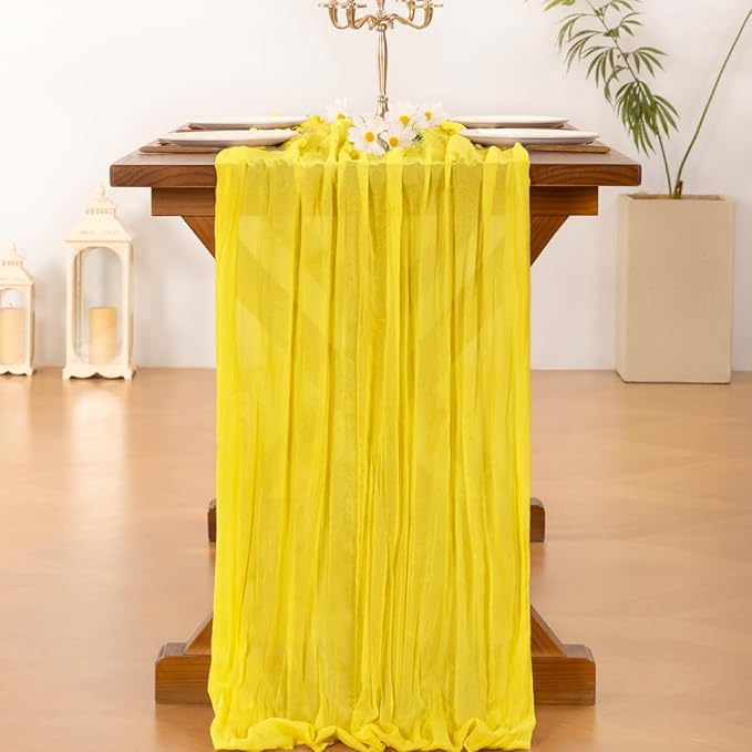 Socomi Yellow Cheesecloth Table Runner Easter SpringBoho Rustic Gauze 120 inch 10FT Cheese Cloth Runner for Wedding Party Baby Shower Birthday Home Decor